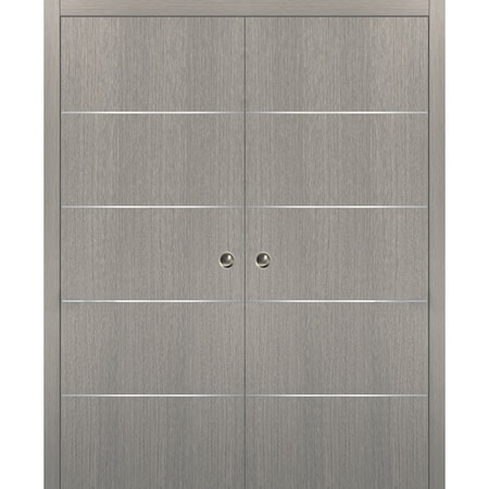 Sartodoors Modern Double Pocket 36x84 Frames Planum 0020 Grey Oak Kit Trims Rail Hardware Wood  Sliding Closet PLANUM20DP-SD-3684